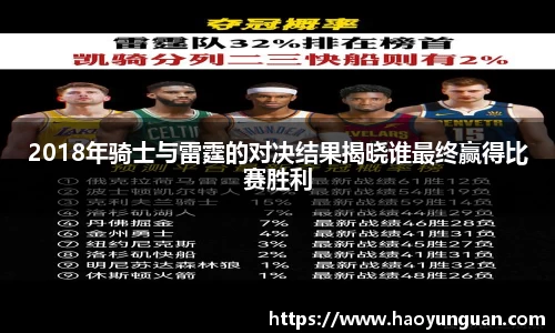 2018年骑士与雷霆的对决结果揭晓谁最终赢得比赛胜利